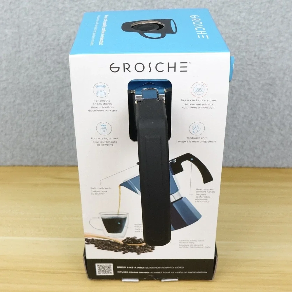 GROSCHE Milano Stovetop Espresso Maker Pot 9 Cups 450ml Blue Used Once